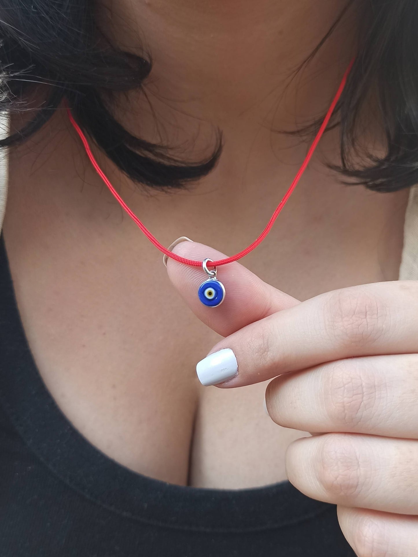 Nazar Boncuklu Kırmızı İp Kolye, 925 Gümüş Altın Kaplama