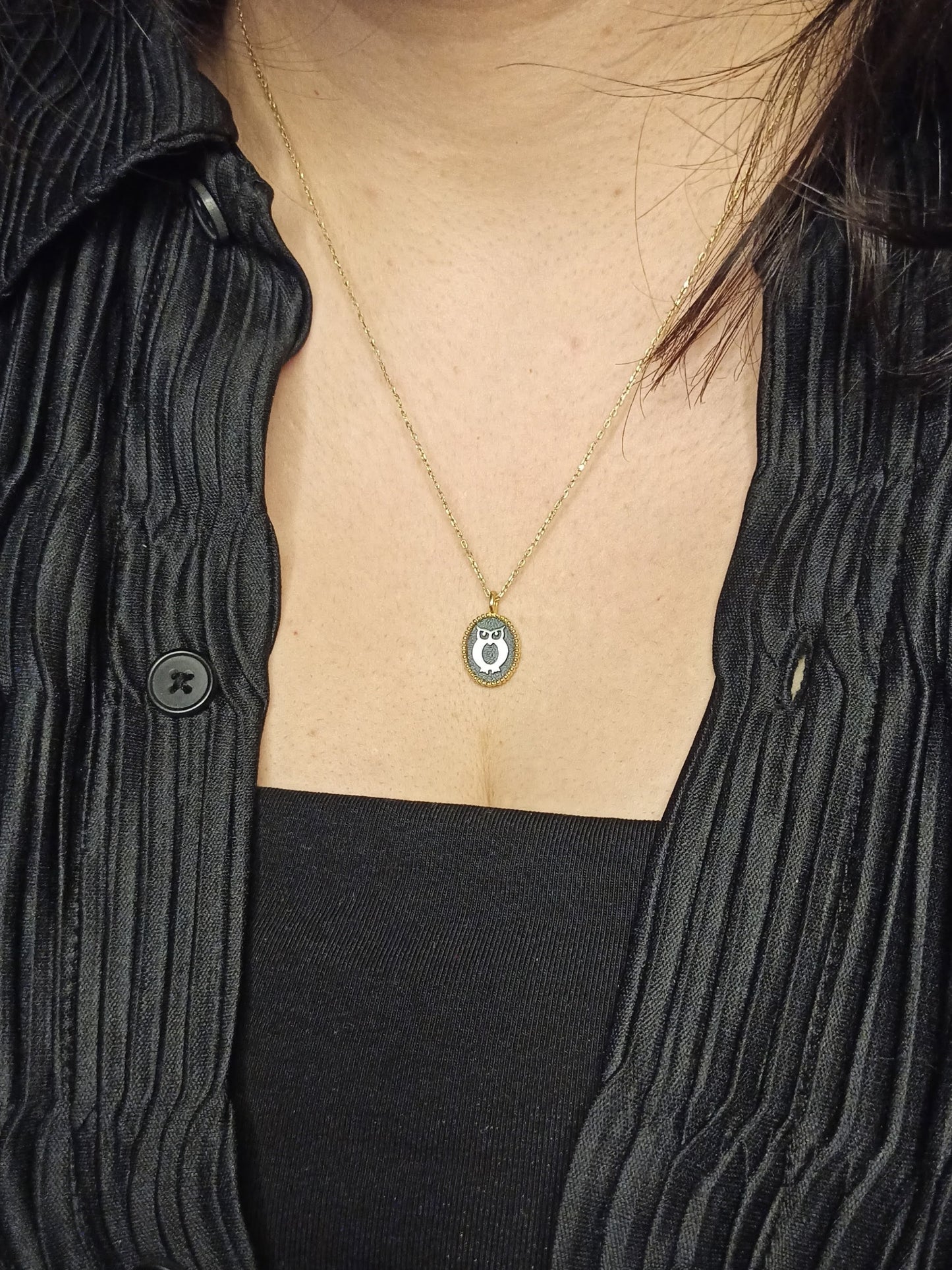 Gümüş Baykuş Mini Madalyon Kolye