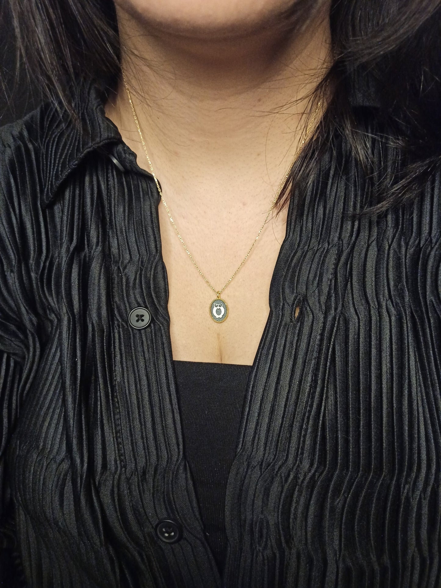 Gümüş Baykuş Mini Madalyon Kolye