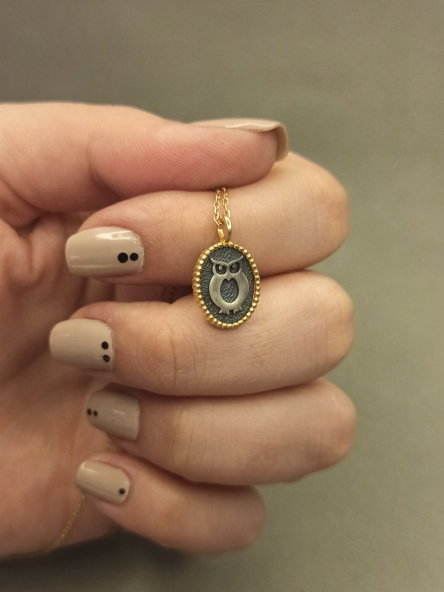 Gümüş Baykuş Mini Madalyon Kolye