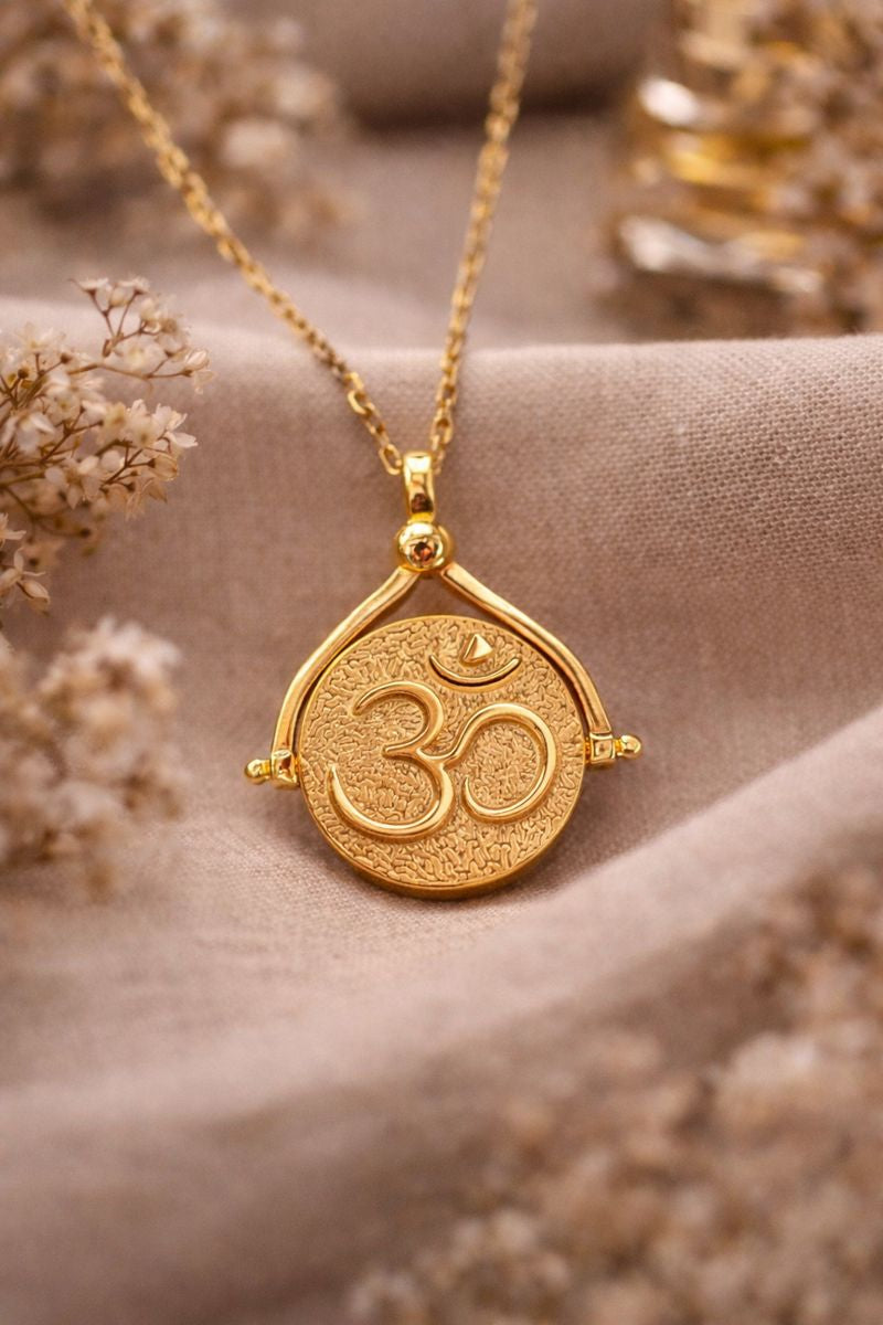 925 Ayar Gümüş Om Lotus Kolye, Çift Taraflı Dönen Kolye Ucu
