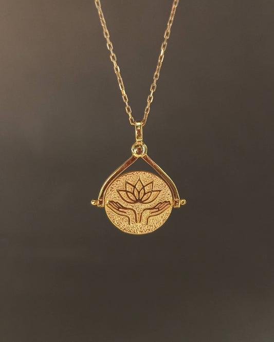 925 Ayar Gümüş Om Lotus Kolye, Çift Taraflı Dönen Kolye Ucu