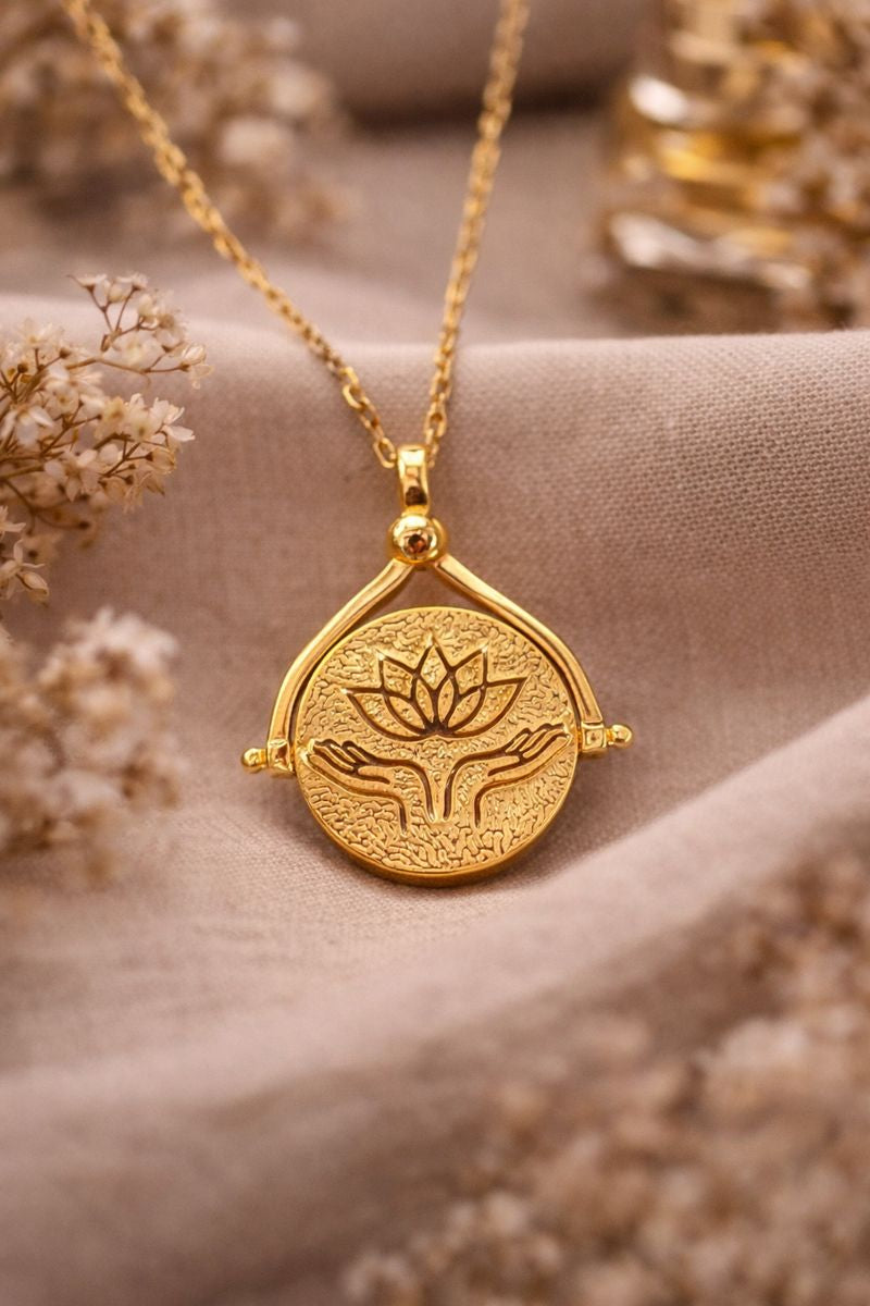 925 Ayar Gümüş Om Lotus Kolye, Çift Taraflı Dönen Kolye Ucu