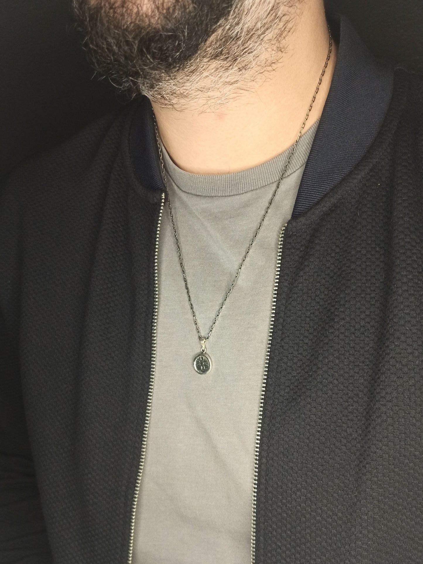 Çift Taraflı Antik Stil Gümüş Madalyon Güneş Kolye