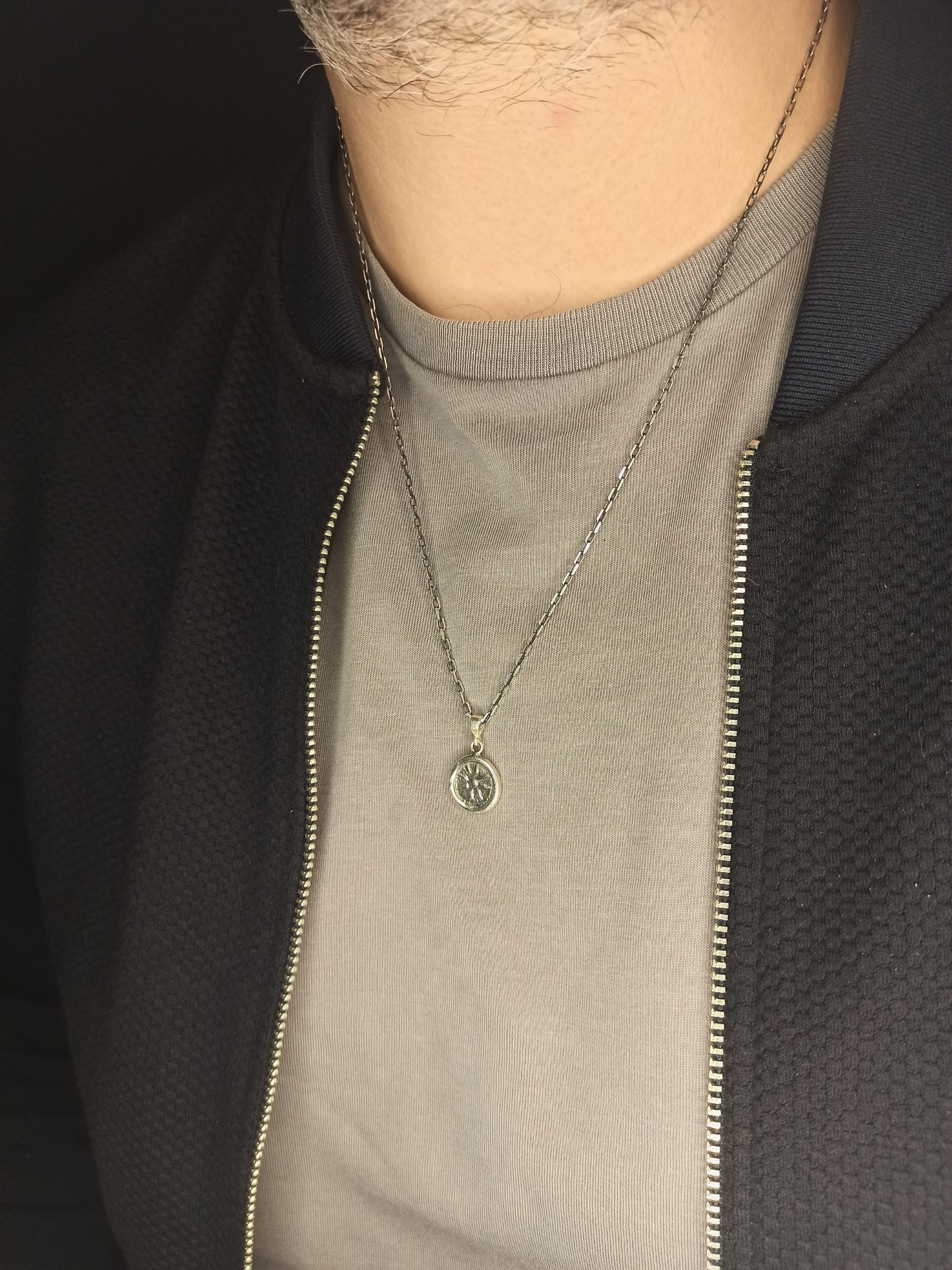Çift Taraflı Antik Stil Gümüş Madalyon Güneş Kolye
