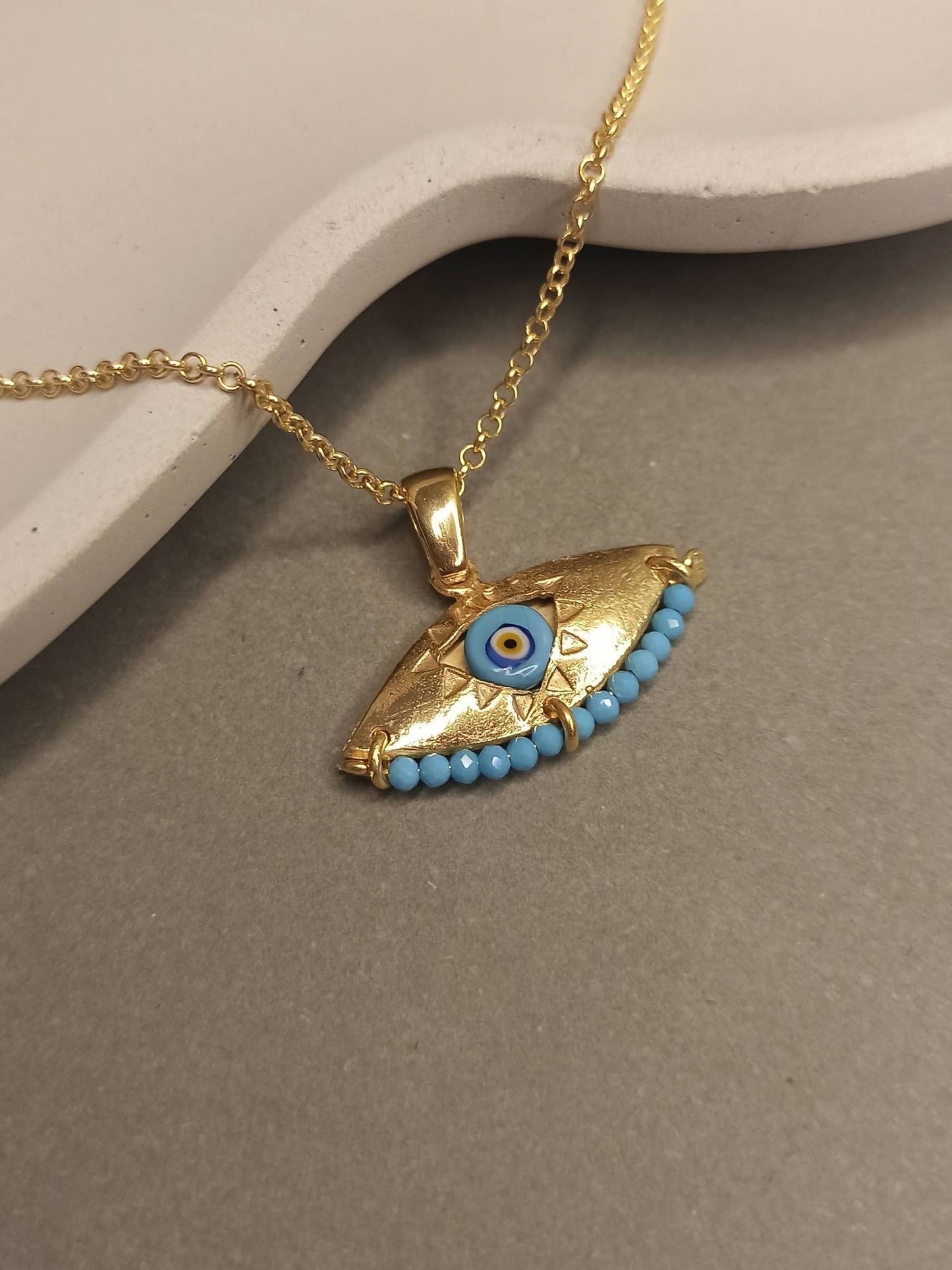 El Yapımı Nazarlık Gümüş Kolye