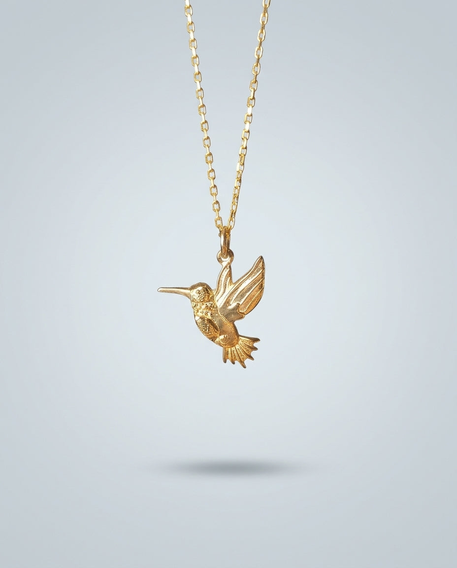 Gümüş Sinek Kuşu Kolye, Minimalist Kolibri Kolye