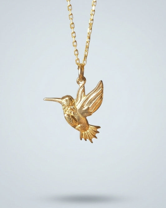Gümüş Sinek Kuşu Kolye, Minimalist Kolibri Kolye