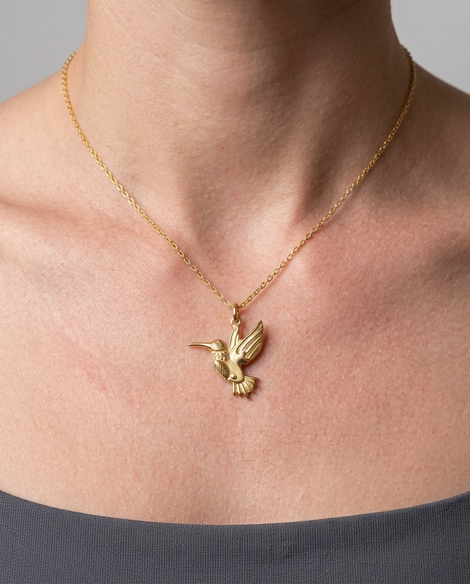 Gümüş Sinek Kuşu Kolye, Minimalist Kolibri Kolye