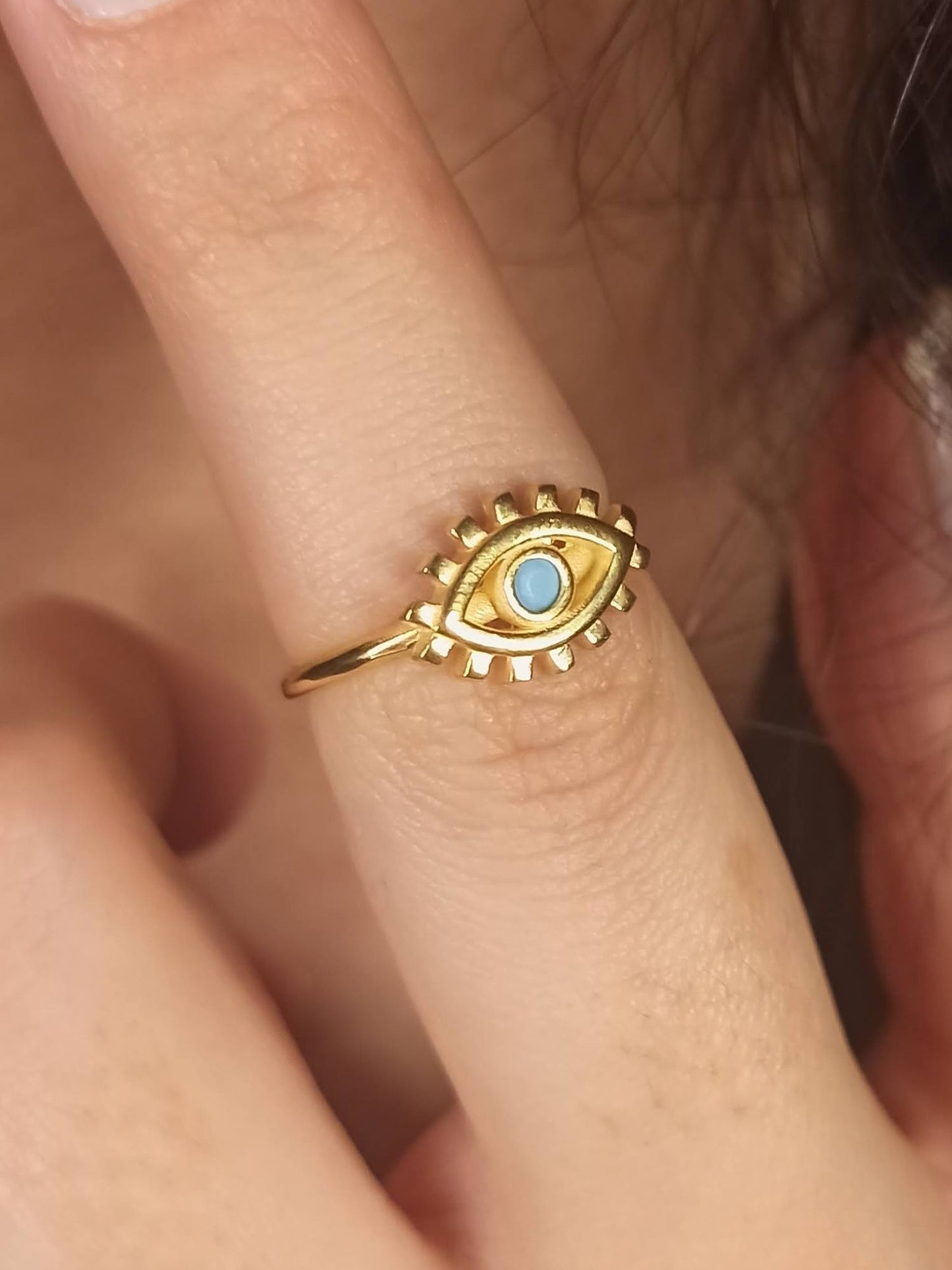 Minimalist Turkuaz Taşlı Göz Yüzük, Ayarlanabilir