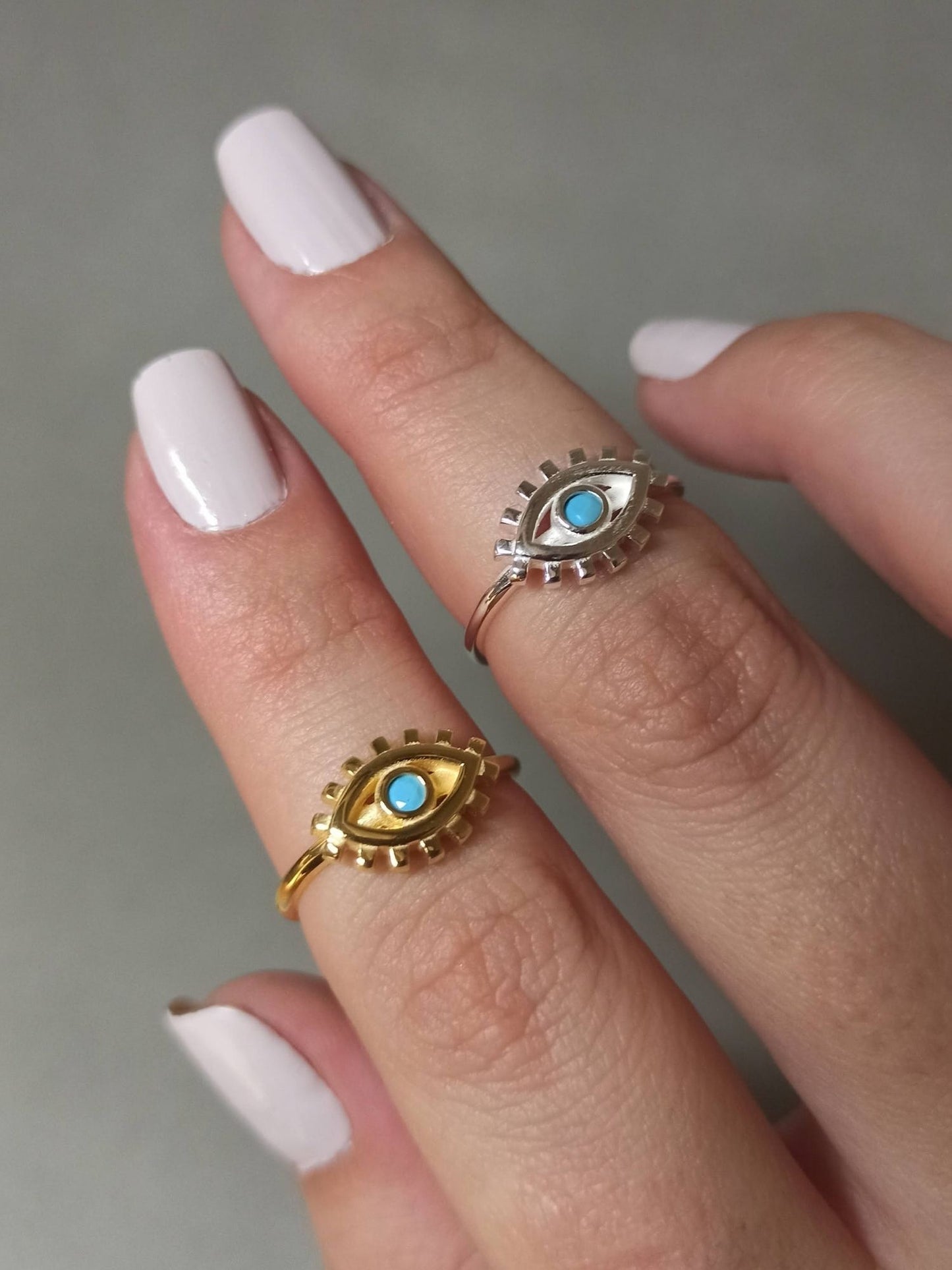 Minimalist Turkuaz Taşlı Göz Yüzük, Ayarlanabilir